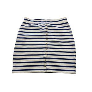 Free people blue white striped button front nautical beach pencil skirt M EUC